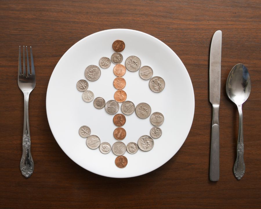 Plate with dollar sign representing an additional revenue stream.