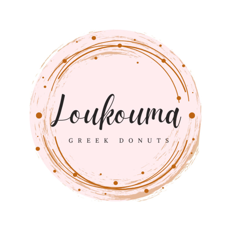 "Logo for Loukouma, featuring the brand name in cursive light brown text, against a light pink background with decorative patterns.