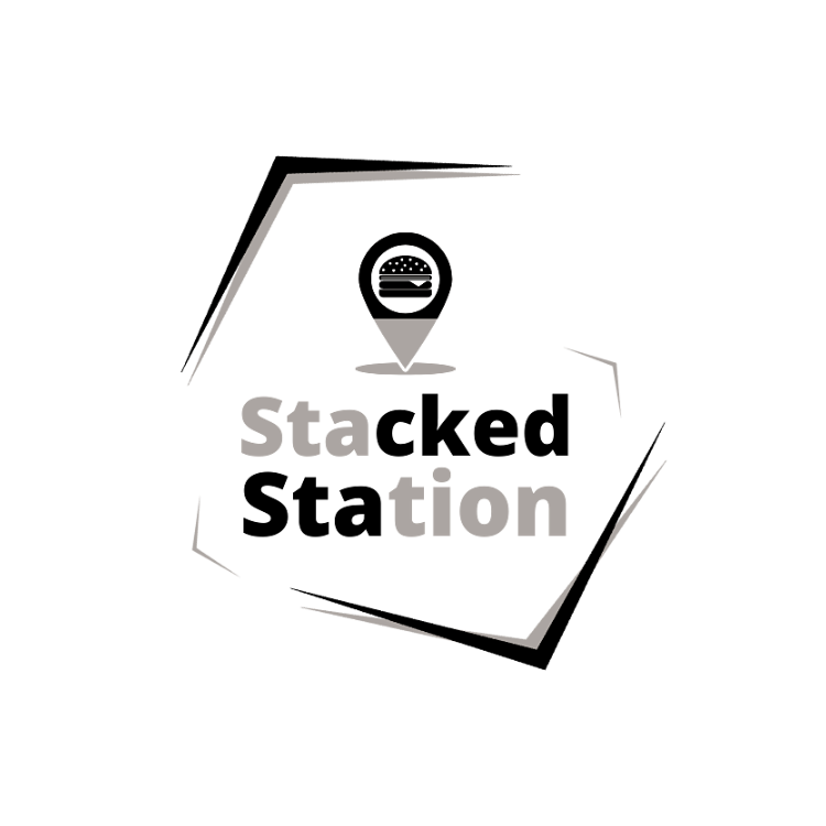 "Stacked Station" logo features a bold, modern font with the letter "S" stacked on top of the letter "T" in shades of black and orange. The text is set against a white background with a shadow effect.